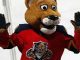 The Florida Panthers mascot with his hands in the air