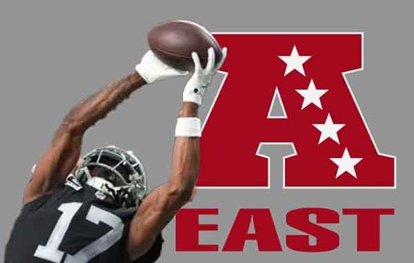 Davante Adams and an AFC East logo