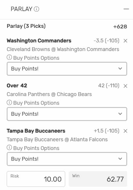 NFL pre-teaser bet slip