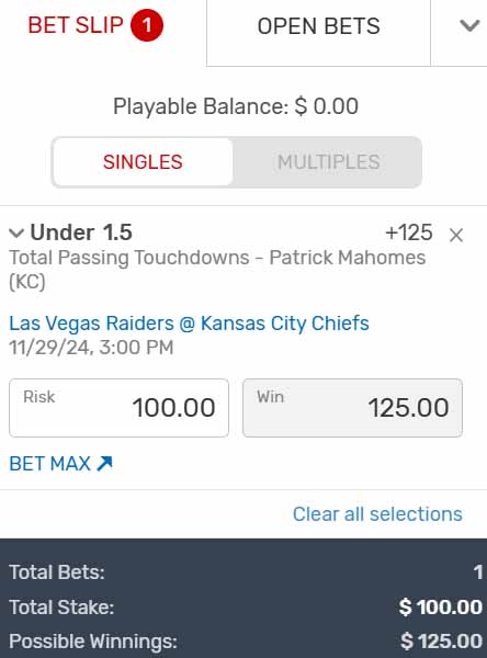 Mahomes under bet