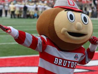 the OSU mascot flexing his muscles