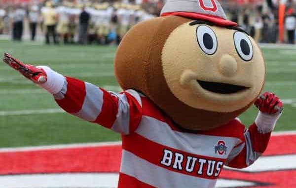 the OSU mascot flexing his muscles