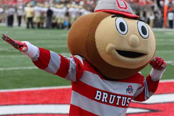 the OSU mascot flexing his muscles