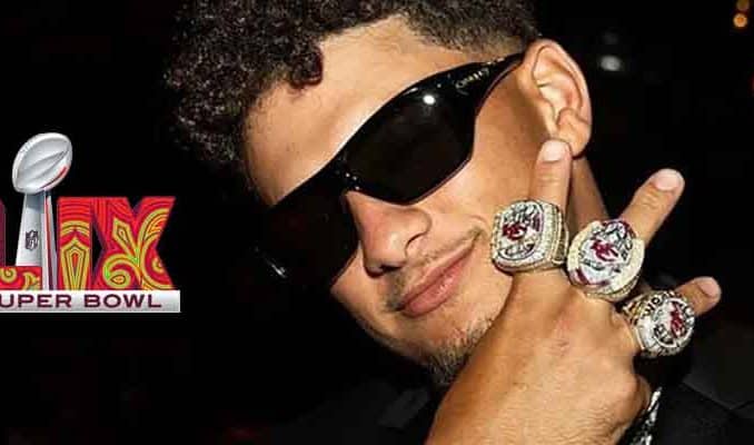 Mahomes with his Super Bowl rings